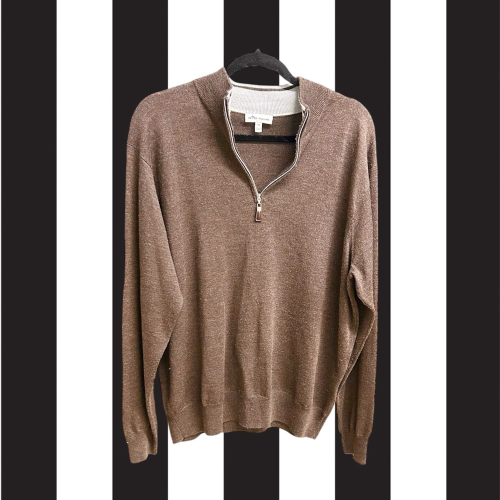 Peter Millar Merino Wool Silk Sweater Quarter Zip Long Sleeve Men’s XL Brown - Picture 2 of 8